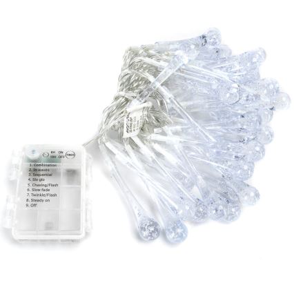 Aigostar - Cadena decorativa LED para exteriores 50xLED/8 funciones/3xAA 5,3m IP44 blanco frío