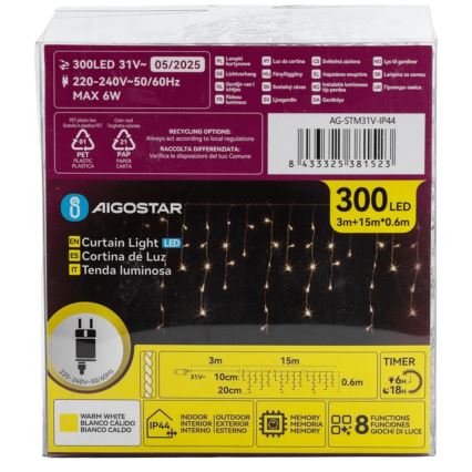 Aigostar - Cadena decorativa LED para exteriores 75xLED/6W/230V 15x0,6m IP44 blanco cálido