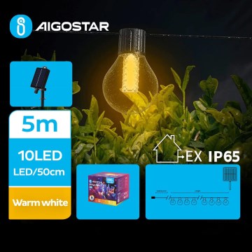 Aigostar - Cadena decorativa solar LED 10xLED/8 funciones 5,5m IP65 blanco cálido 500 mAh