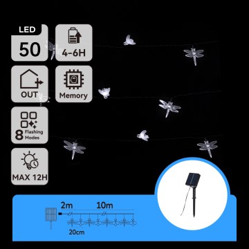 Aigostar - cadena decorativa solar LED 50 LEDs / 8 funciones 10 m 800 mAh IP65 blanco frío