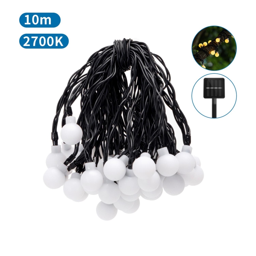 Aigostar - Cadena decorativa solar LED 50xLED/8 funciones 12m IP65 800 mAh blanco cálido