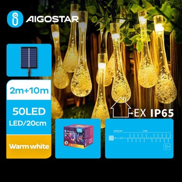 Aigostar - Cadena decorativa solar LED 50xLED/8 funciones 12m IP65 blanco cálido 800 mAh