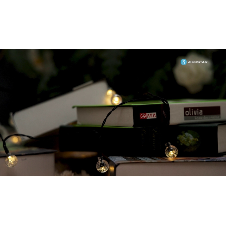Aigostar - Cadena decorativa solar LED 50xLED/8 funciones 12m IP65 800 mAh blanco cálido