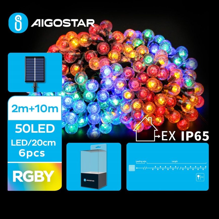 Aigostar - Cadena decorativa solar LED 50xLED/8 funciones 12m IP65 multicolor 800 mAh