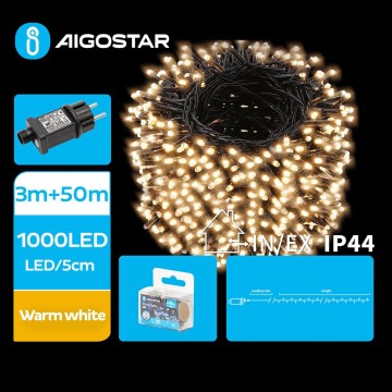 Aigostar - Cadena LED navideña exterior 1000xLED/8 funciones 53m IP44 blanco cálido