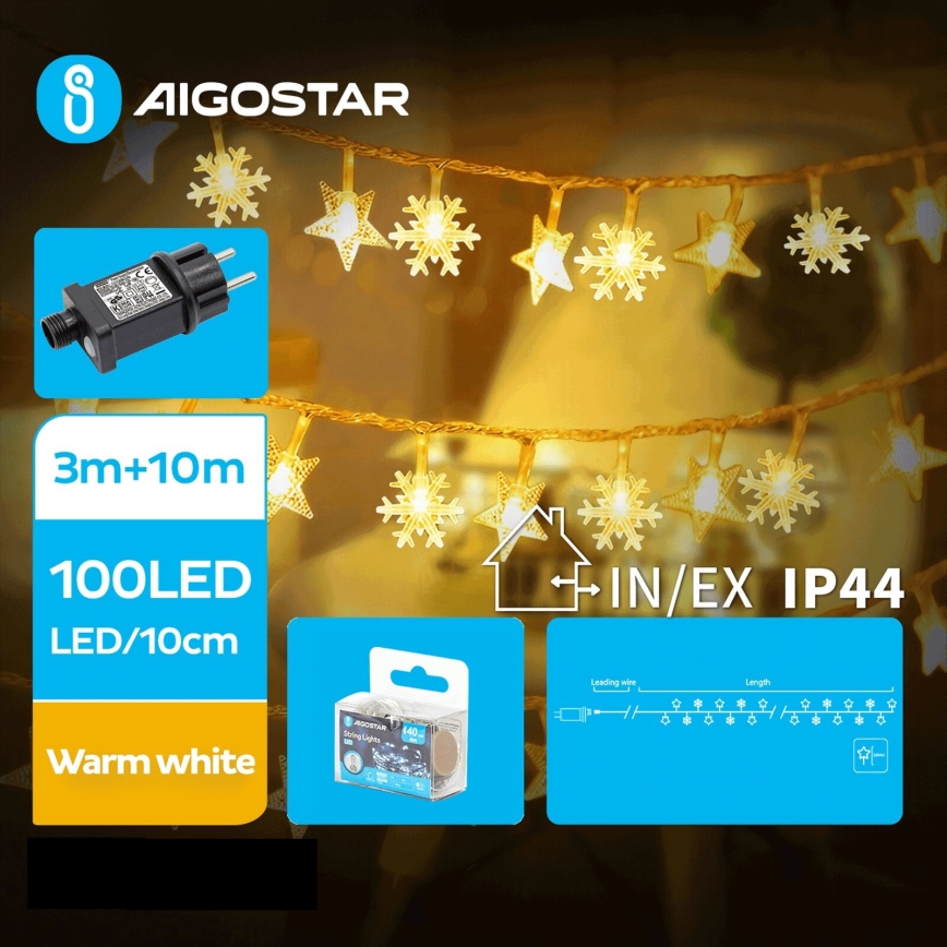 Aigostar - Cadena LED navideña exterior 100xLED/8 funciones 13m IP44 blanco cálido