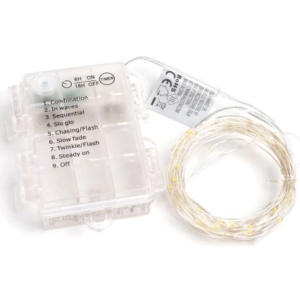 Aigostar - Cadena LED navideña exterior 100xLED/8 funciones 3xAA 10,3m IP44 blanco cálido
