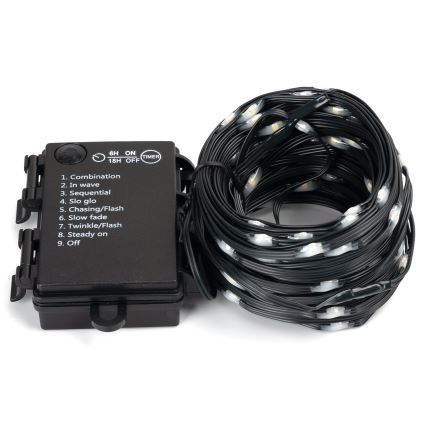 Aigostar - Cadena LED navideña exterior 100xLED/8 funciones 3xAA 10,3m IP44 blanco cálido