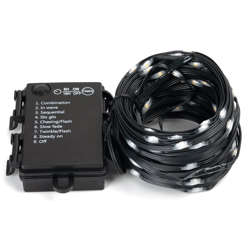 Aigostar - Cadena LED navideña exterior 100xLED/8 funciones 3xAA 10,3m IP44 blanco cálido