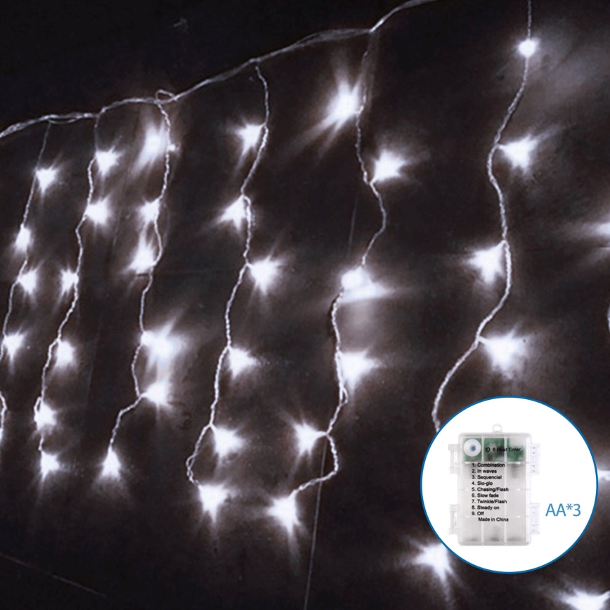 Aigostar - Cadena LED navideña exterior 100xLED/8 funciones/3xAA 8x0,4m IP44 blanco frío