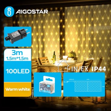 Aigostar - Cadena LED navideña exterior 100xLED/8 funciones 4,5x1,5m IP44 blanco cálido
