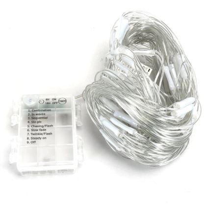 Aigostar - Cadena LED navideña exterior 100xLED/8 funciones/3xAA 4,5x1,5m IP44 blanco frío