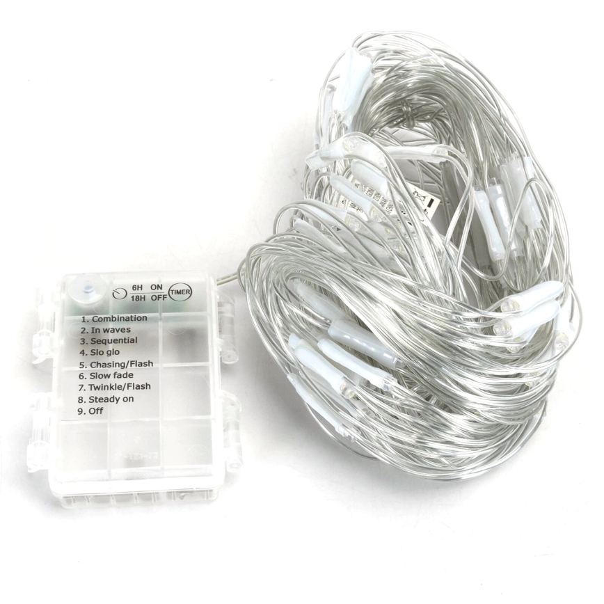 Aigostar - Cadena LED navideña exterior 100xLED/8 funciones/3xAA 4,5x1,5m IP44 blanco frío