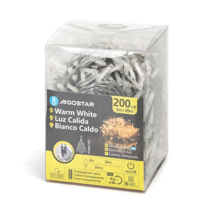 Aigostar - Cadena LED navideña exterior 200xLED/8 funciones 23m IP44 blanco cálido