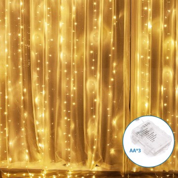 Aigostar - Cadena LED navideña exterior 200xLED/8 funciones 3xAA 5x2m IP44 blanco cálido