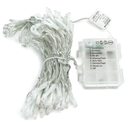 Aigostar - Cadena LED navideña exterior 200xLED/8 funciones 3xAA 5x2m IP44 blanco cálido