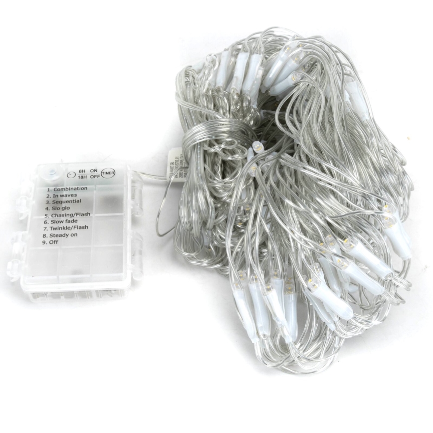 Aigostar - Cadena LED navideña exterior 200xLED/8 funciones 3xAA 6x1,5m IP44 blanco cálido