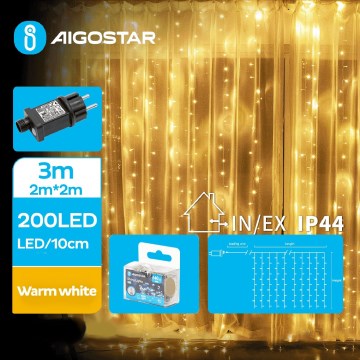 Aigostar - Cadena LED navideña exterior 200xLED/8 funciones 5x2m IP44 blanco cálido