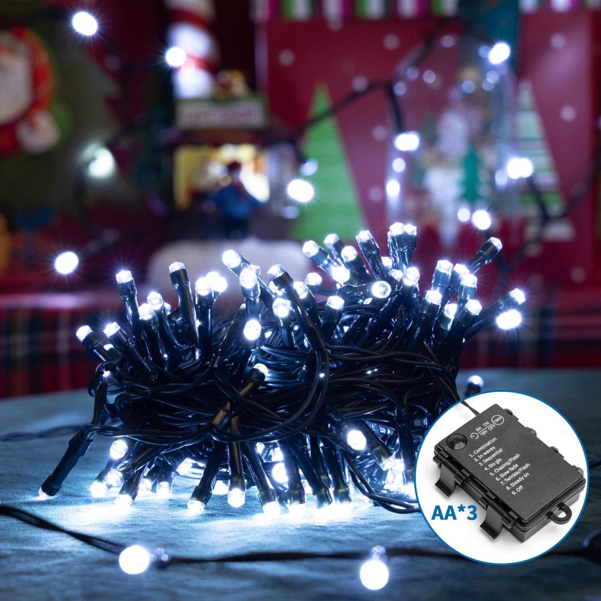 Aigostar - Cadena LED navideña exterior 300xLED/8 funciones 15,3m IP44 blanco frío