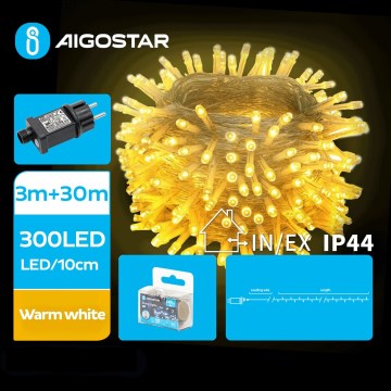 Aigostar - Cadena LED navideña exterior 300xLED/8 funciones 33m IP44 blanco cálido
