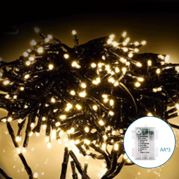 Aigostar - Cadena LED navideña exterior 50xLED/8 funciones 3xAA 5,3m IP44 blanco cálido