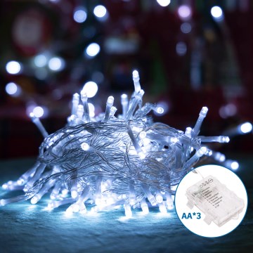 Aigostar - Cadena LED navideña exterior 50xLED/8 funciones 3xAA 5,3m IP44 blanco frío