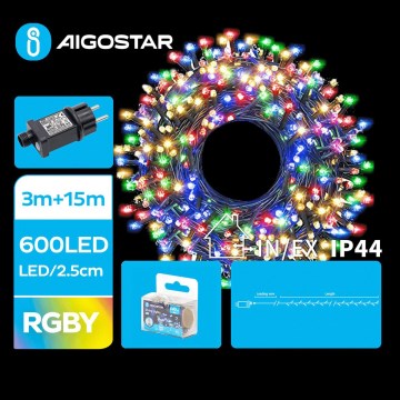 Aigostar - Cadena LED navideña exterior 600xLED/8 funciones 18m IP44 multicolor