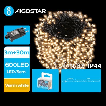 Aigostar - Cadena LED navideña exterior 600xLED/8 funciones 33m IP44 blanco cálido