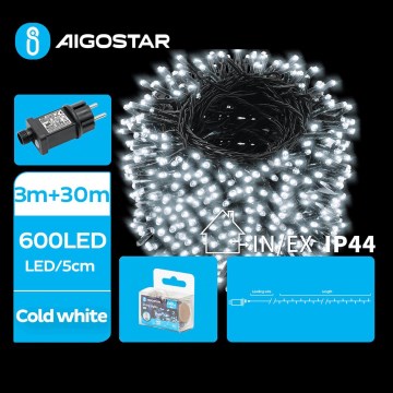 Aigostar - Cadena LED navideña exterior 600xLED/8 funciones 33m IP44 blanco frío