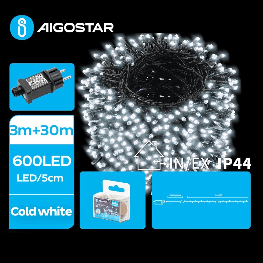 Aigostar - Cadena LED navideña exterior 600xLED/8 funciones 33m IP44 blanco frío