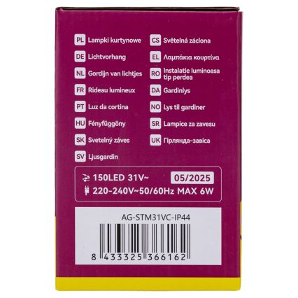 Aigostar - Guirnalda navideña LED para exterior 150xLED/6W/230V/8 funciones 1,5x1m IP44 blanco cálido + mando a distancia