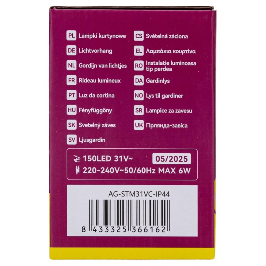 Aigostar - Guirnalda navideña LED para exterior 150xLED/6W/230V/8 funciones 1,5x1m IP44 blanco cálido + mando a distancia