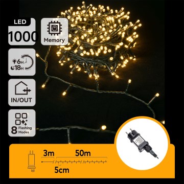 Aigostar - Cadena LED para exterior 1000xLED/8 funciones 53m IP44 blanco cálido