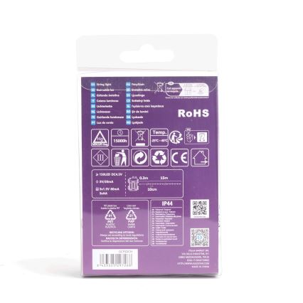 Aigostar - Cadena de luces LED para exterior 150 LEDs/8 funciones/3xAA 15,3 m IP44 blanco frío