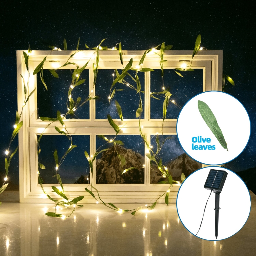 Aigostar - Cadena solar LED 100xLED/12m IP65 300 mAh blanco cálido oliva