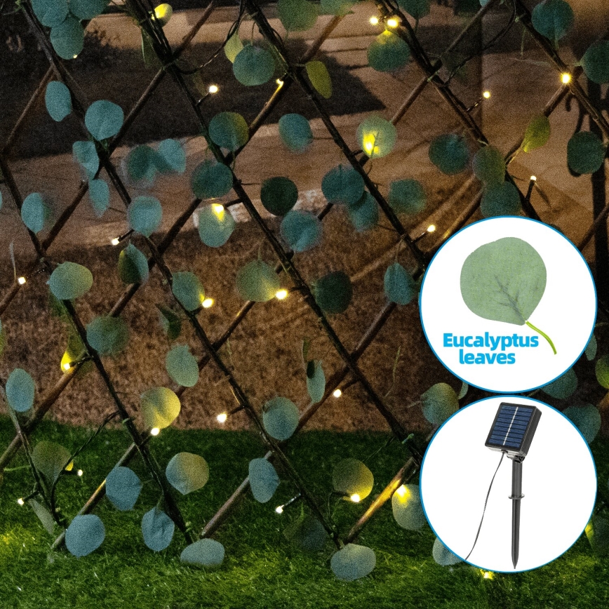 Aigostar - Cadena solar LED 102xLED/2x0,7m IP65 300 mAh blanco cálido eucalipto