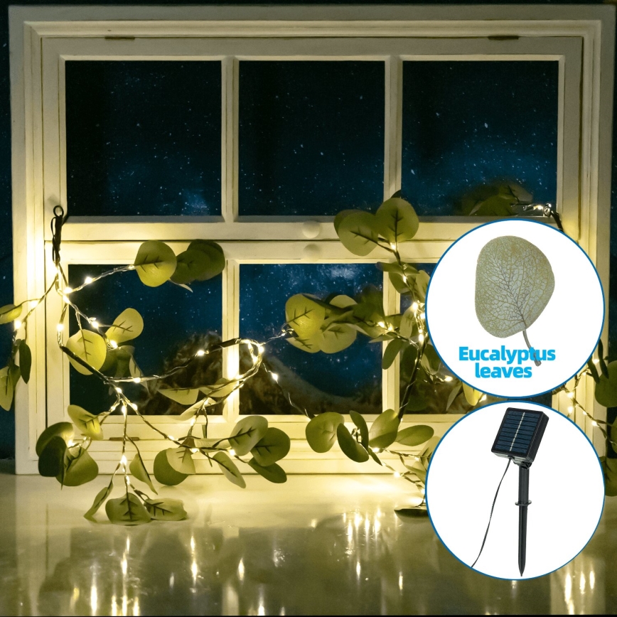 Aigostar - Cadena solar LED 110xLED/4m IP65 300 mAh blanco cálido eucalipto