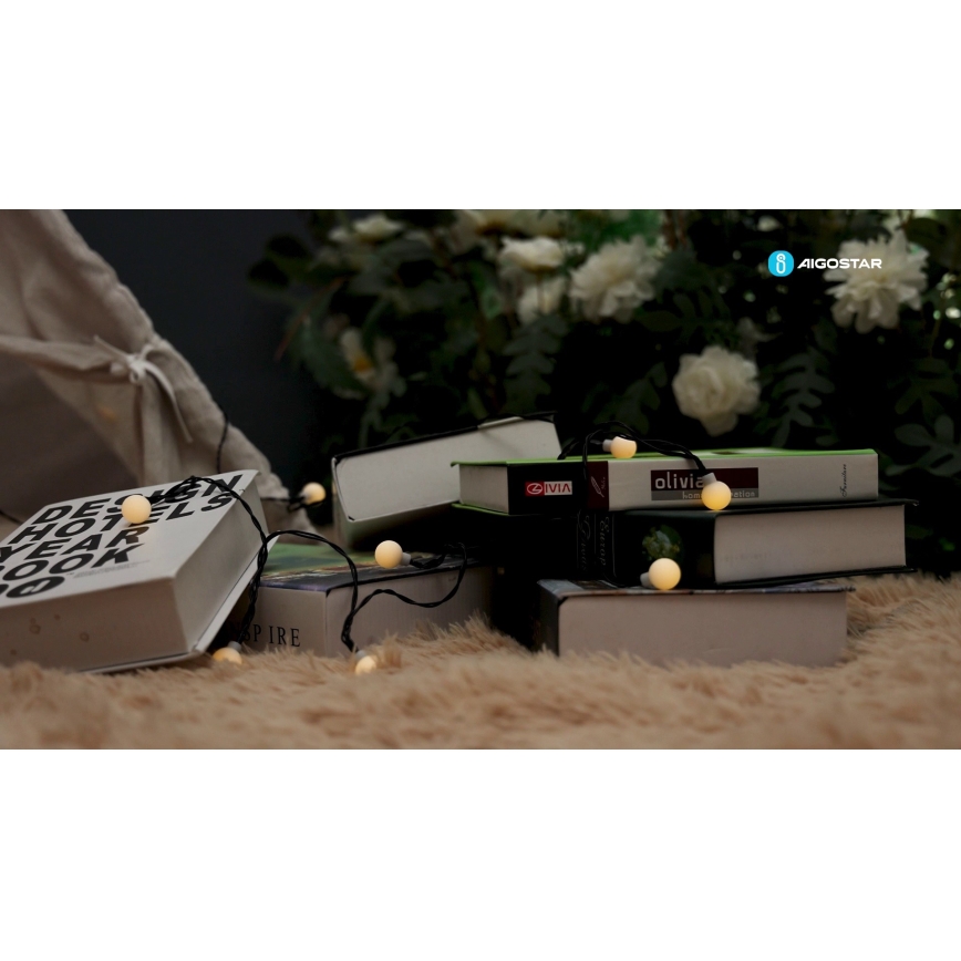 Aigostar - Cadena decorativa solar LED 50xLED/8 funciones 12m IP65 800 mAh blanco cálido