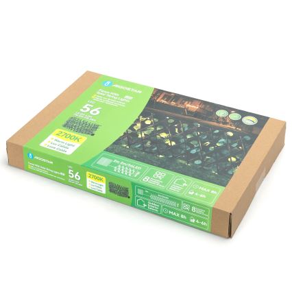 Aigostar - Cadena solar LED 56xLED/2x0,4m IP65 300 mAh blanco cálido eucalipto