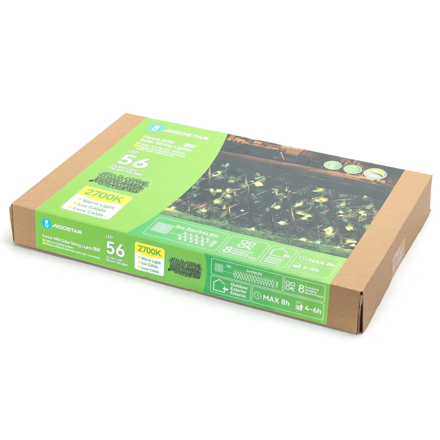 Aigostar - Cadena solar LED 56xLED/2x0,4m IP65 300 mAh blanco cálido ivy