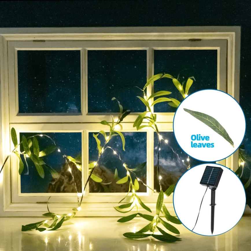 Aigostar - Cadena solar LED 60xLED/4m IP65 300 mAh blanco cálido oliva