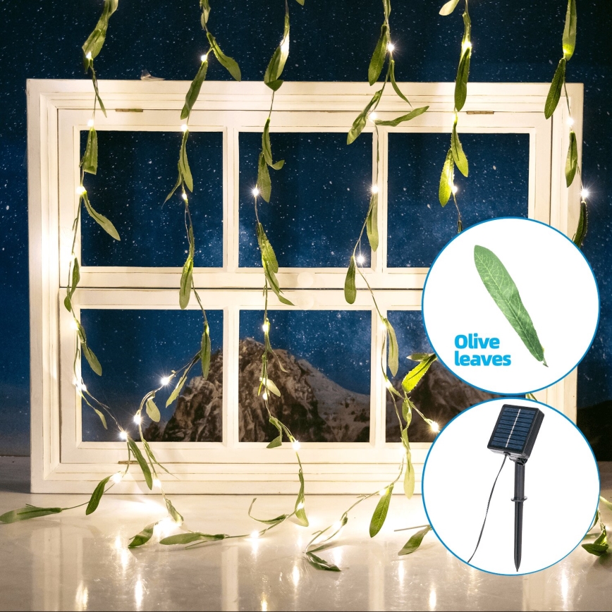 Aigostar - Cadena solar LED 70xLED/4x1m IP65 300 mAh blanco cálido oliva