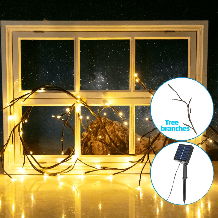 Aigostar - Cadena solar LED 72xLED/4m IP65 300 mAh blanco cálido ramas de árboles