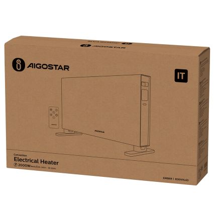Aigostar - Calefactor/convector eléctrico con pantalla LCD ECO/1250/2000W/230V + mando a distancia