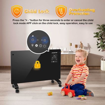 Aigostar - Calefactor/convector eléctrico inteligente con pantalla LCD ECO/1000/2000W Wi‑Fi