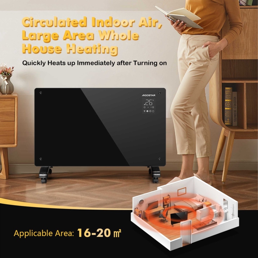 Aigostar - Calefactor/convector eléctrico inteligente con pantalla LCD ECO/1000/2000W Wi‑Fi