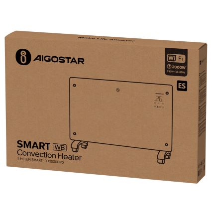 Aigostar - Calefactor/convector eléctrico inteligente con pantalla LCD ECO/1000/2000W Wi‑Fi