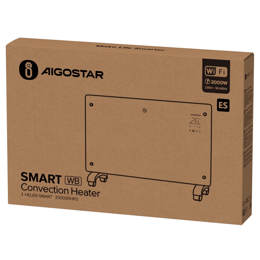 Aigostar - Calefactor/convector eléctrico inteligente con pantalla LCD ECO/1000/2000W Wi‑Fi