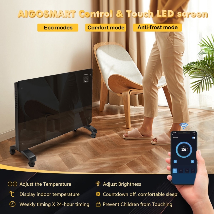Aigostar - Calefactor eléctrico inteligente/convector 2000 W Wi‑Fi