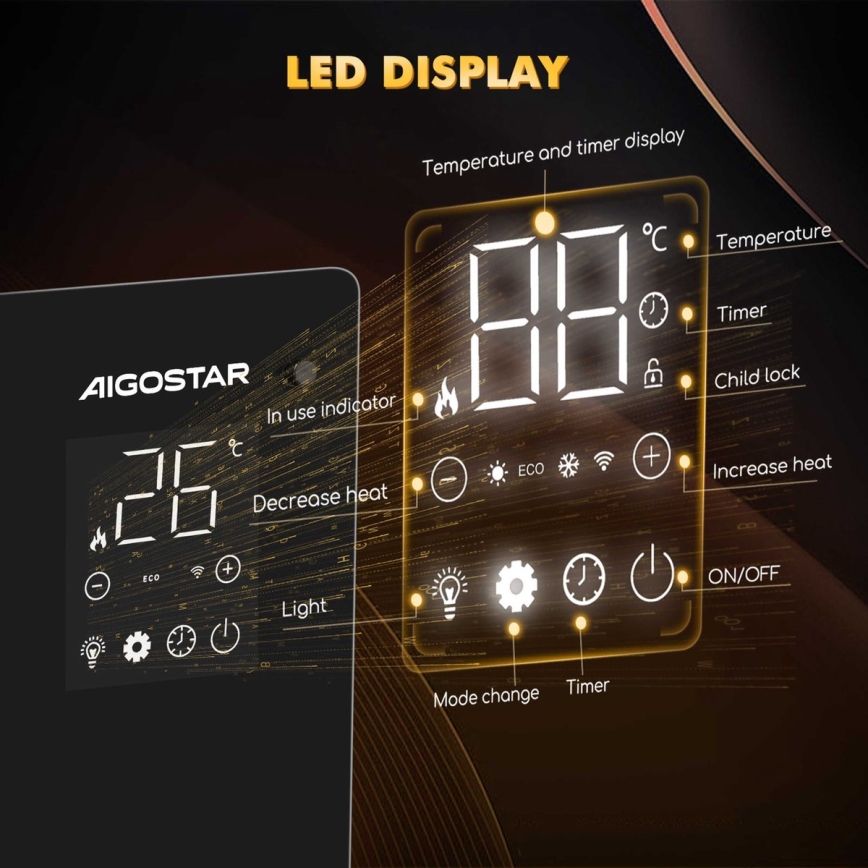 Aigostar - Calefactor eléctrico inteligente/convector 2000 W Wi‑Fi